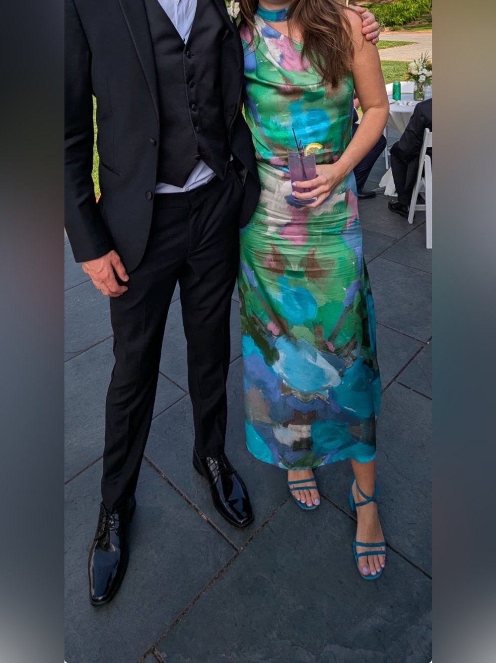 Daphne Midi Abstract Watercolor Green Blue Midi Dress